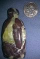 Solid Two Tone Jasper (rare) Antique Snuff Bottle W/carving Of Two Fish.  Awesome Snuff Bottles photo 1