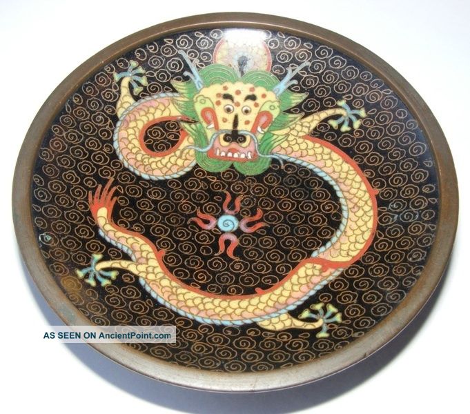 Antique Chinese Quig Cloisonne Enamel 5 Toed Dragon Pin Dish / Small Plate  Cloisonne photo