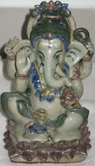 Elephant Headed God Ganesh Statue Hand - Painted Porcelain 19cm photo