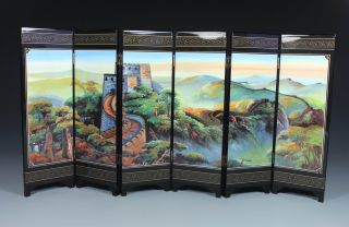 Chinese Handwork Painting The Great Wall Old Lacquer Screen photo