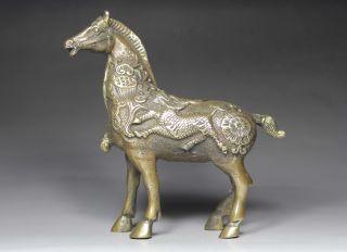 Chinese Old Brass Wonderful Handwork Hammered Horse Statue Decoration photo