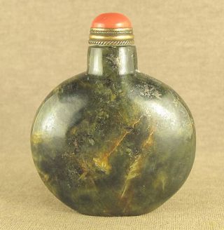 Chinese Jade Snuff Bottle With Red Coral Top Lid photo