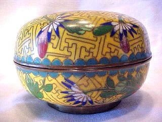 Antique Yellow Enamel Flower & Leaf Cloisonne Brass Trinket Box China photo