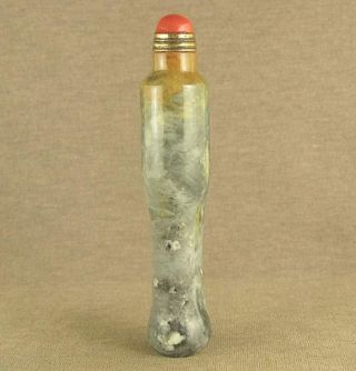Lanky Chinese Jade Snuff Bottle With Red Coral Top Lid photo