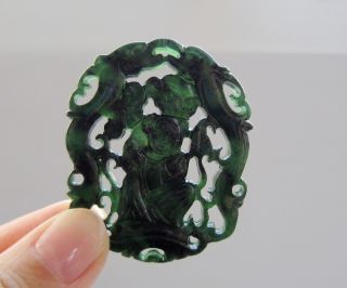 Chinese Hetian Black Green Jade Hollow Out Carved Dollpendant Nr photo