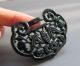 Chinese Hetian Black Green Jade Hollow Out Carved Bats Pendant Nr Other photo 2