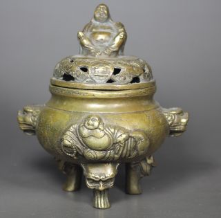 Chinese Old Copper Handwork Buddha Dragon Incense Burner photo
