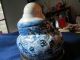 Antique/vintage Blue And White Happy Buddha W/wooden Stand Other photo 1