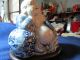 Antique/vintage Blue And White Happy Buddha W/wooden Stand Other photo 2