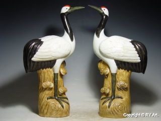 Pair Chinese Porcelain Crane Statues 20 