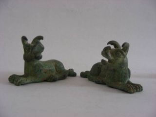 11.  7cm Pair Of Ox Cattle Figurines Chinese Antique Bronze Paperweight Collection photo