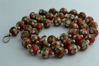 China Rare Collectibles Old Decorated Handwork Cloisonne Flower Bead Necklace photo