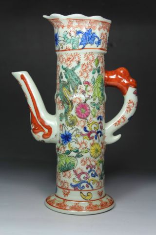 Chinese Old Porcelain Handwork Painting Phoenix Dragon Tea Pot photo