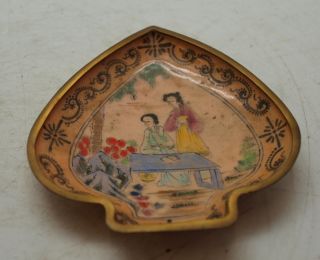 Hand Painted & Enamelled Chinese Copper Plate - Oriental - Ladies photo