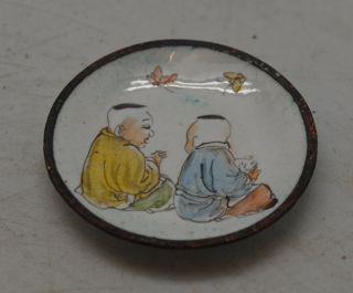 Chinese Miniature Copper Plate - Hand Painted & Enamelled - Oriental Children photo