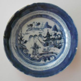 Antique Blue & White Chinese Import Rain & Cloud Canton Soup Bowl (damaged) Nr photo