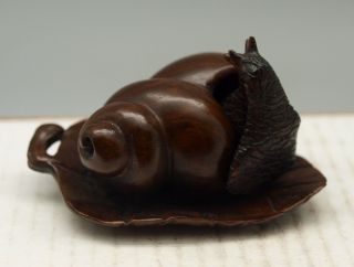 Hand Carved Japanese Wooden Netsuke - Snail - Moving Parts - Signed photo