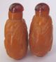 2 Pcs Rare Antique Peking Glass Carved Cranes Snuff Bottle Collection Snuff Bottles photo 2