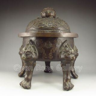 Chinese Bronze Incense Burner & Lid Nr photo
