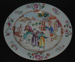 Antique Chinese Famille Rose Figures Enameled Porcelain Dish Plate Qianlong 18th photo