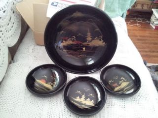 Vintage Lacquer Ware Japanese Bowl And 3 Serving Bowls photo