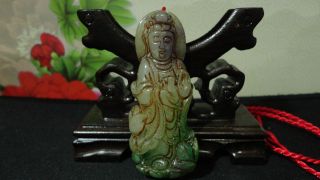 Chinese Antique Purple&green Jade/jadeite Pendant/purple Face Kuanyin photo