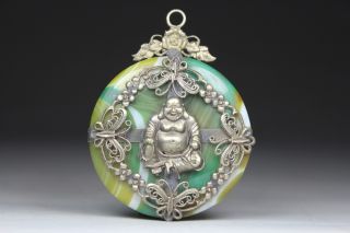 Chinese Old Jade Wonderful Handwork Armored Buddha/ Butterfly Pendant photo