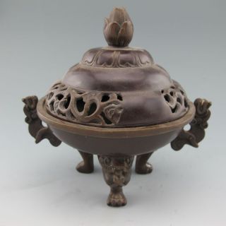Chinese Bronze Incense Burner & Lid W Xuan De Mark Nr photo