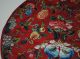 Antique Chinese Red Silk Embroidered Roundel Flowers Fruits Embroidery Qing 19th Robes & Textiles photo 6