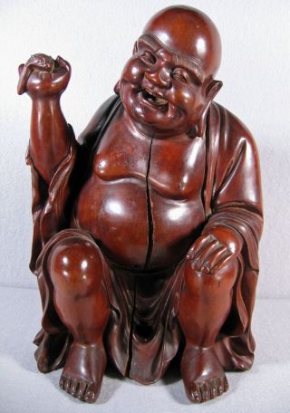 Large Rare Form Chinese Carved Wood Buddha photo
