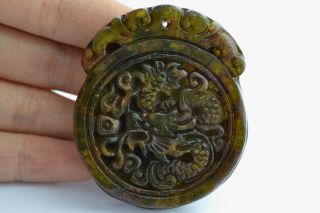 China Rare Collectibles Old Decorated Handwork Jade Carving Dragon Pendant photo
