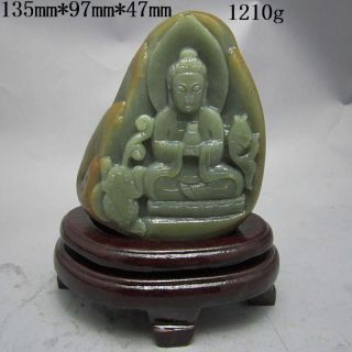 100% Natural Hetian Jade Hand - Carved Statue (with A Certificate) - Kwan - Yin&fish Nr photo