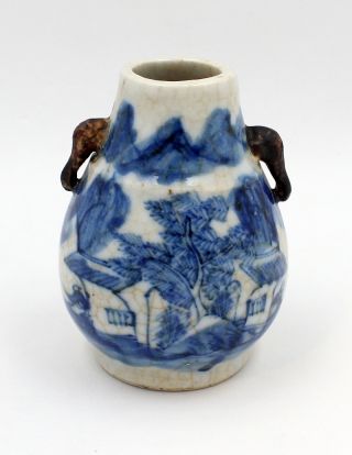 Antique Chinese Porcelain Blue And White Crackle Miniature Vase photo