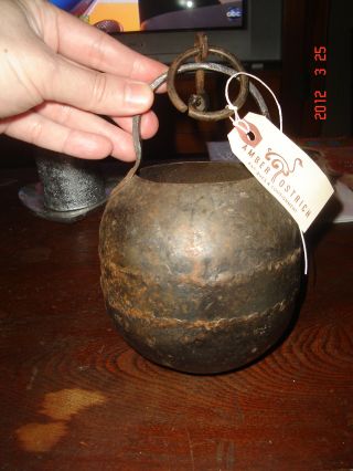 Antique Japanese Asian Iron Vessel Pot Decorative Piece Japan Hanging Ornament photo