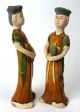 A Pair Three - Colour Glaze Ceramic Musical Woman Figure Men, Women & Children photo 1