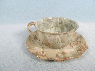 Early 20thc Japanese Banko Ware Teacup & Saucer Tapestry photo
