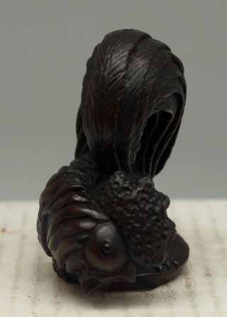 Hand Carved Wooden Netsuke - Oriental - Cockerel - Signed photo