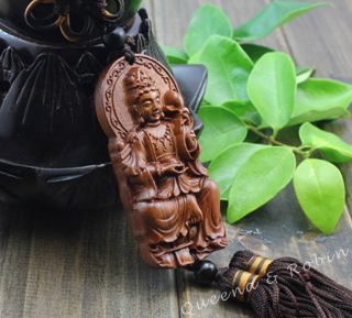 African Rosewood Carved Buddha Kwan - Yin Statue Amulet Car Decor Pendant Gye photo