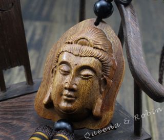 African Rosewood Carved Buddha Kwan - Yin Head Statue Amulet Car Decor Pendant Gys photo
