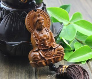 African Rosewood Carved Buddha Kwan - Yin Statue Amulet Car Decor Pendant Gyg photo