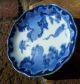 Old Imari Flow Blue Soy Dish Storks Clouds Blue White Japanese Oriental Bowls photo 1