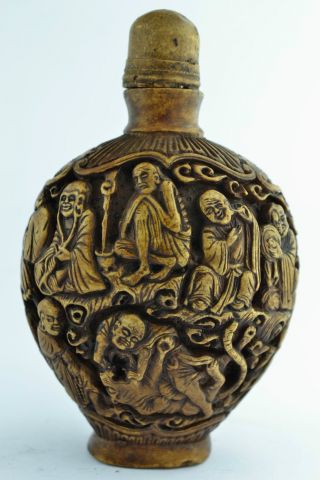China Collectibles Old Decorated Handwork Alabaster Carving Buddha Snuff Bottle photo