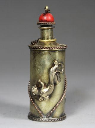 Chinese Old Copper Handwork Leopard Snuff Bottle photo