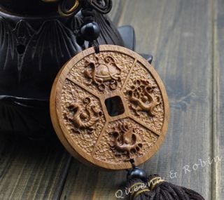 African Rosewood Carved Chinese Four Holy Amulet Hand Car Decor Pendant Netsuke photo