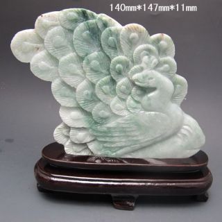 100% Natural Jadeite A Jade Hand - Carved Statues - - - Peacock Nr/nc2147 photo
