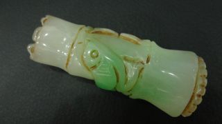 Chinese Antique Green Jade/jadeite Pendant/bird&bamboo photo