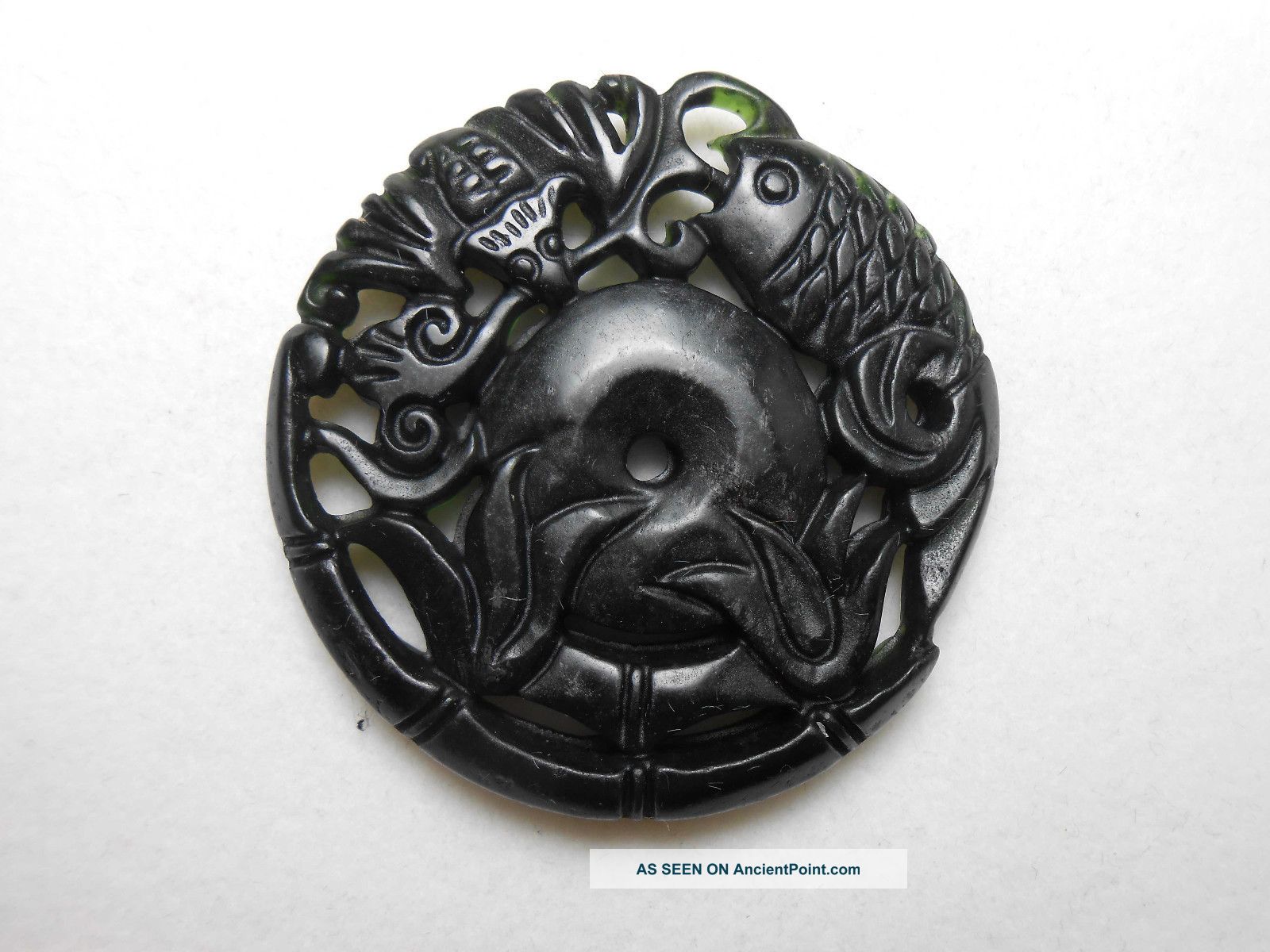 China ' S Delicate Carving,  Black Jade Pendant,  Fish And Peace Button Necklaces & Pendants photo