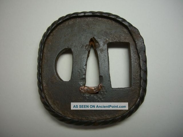 Japanese Tsuba Of The Katana / Samurai Sword / Square / Nejiri - Mimi Tsuba photo