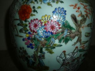 Rare Qing Dynasty Famille Rose Porcelain Flower & Birds Stork Vase photo