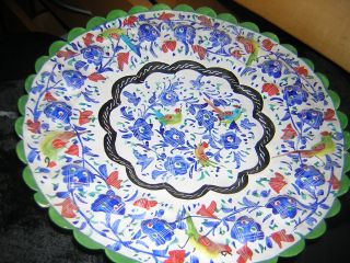 Middle East/asia Plate Enamel Painted On Copper Base White & Decorative Motifs photo